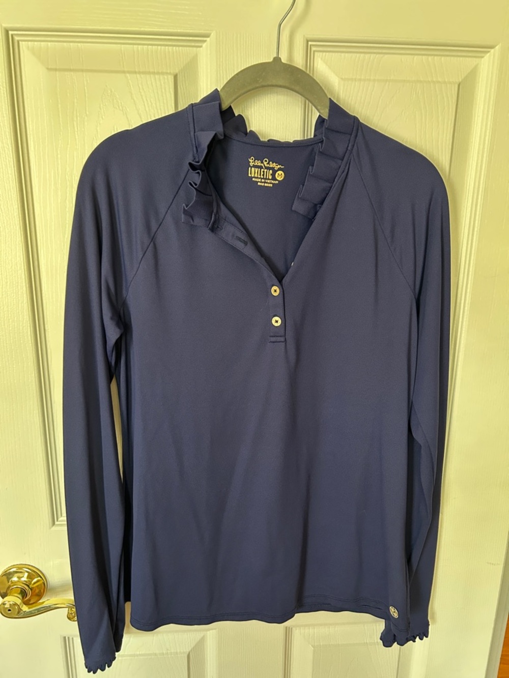 Lilly Pulitzer Navy Long-Sleeve Ruffle Henley